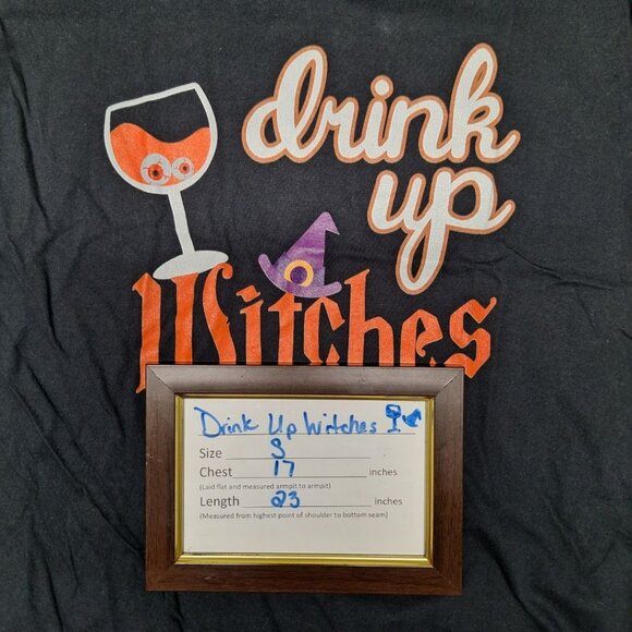 Drink Up Witches Tee Shirt V Neck Halloween Womens Small Wine Party Costume - Picture 5 of 6